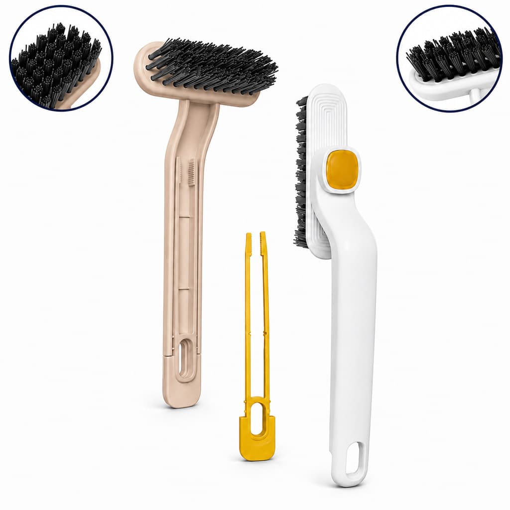 Escova Multiuso Com Pinça Remove Cabelo Pelos Limpeza Trilhos Cantos Janelas Frestas Giro 360°