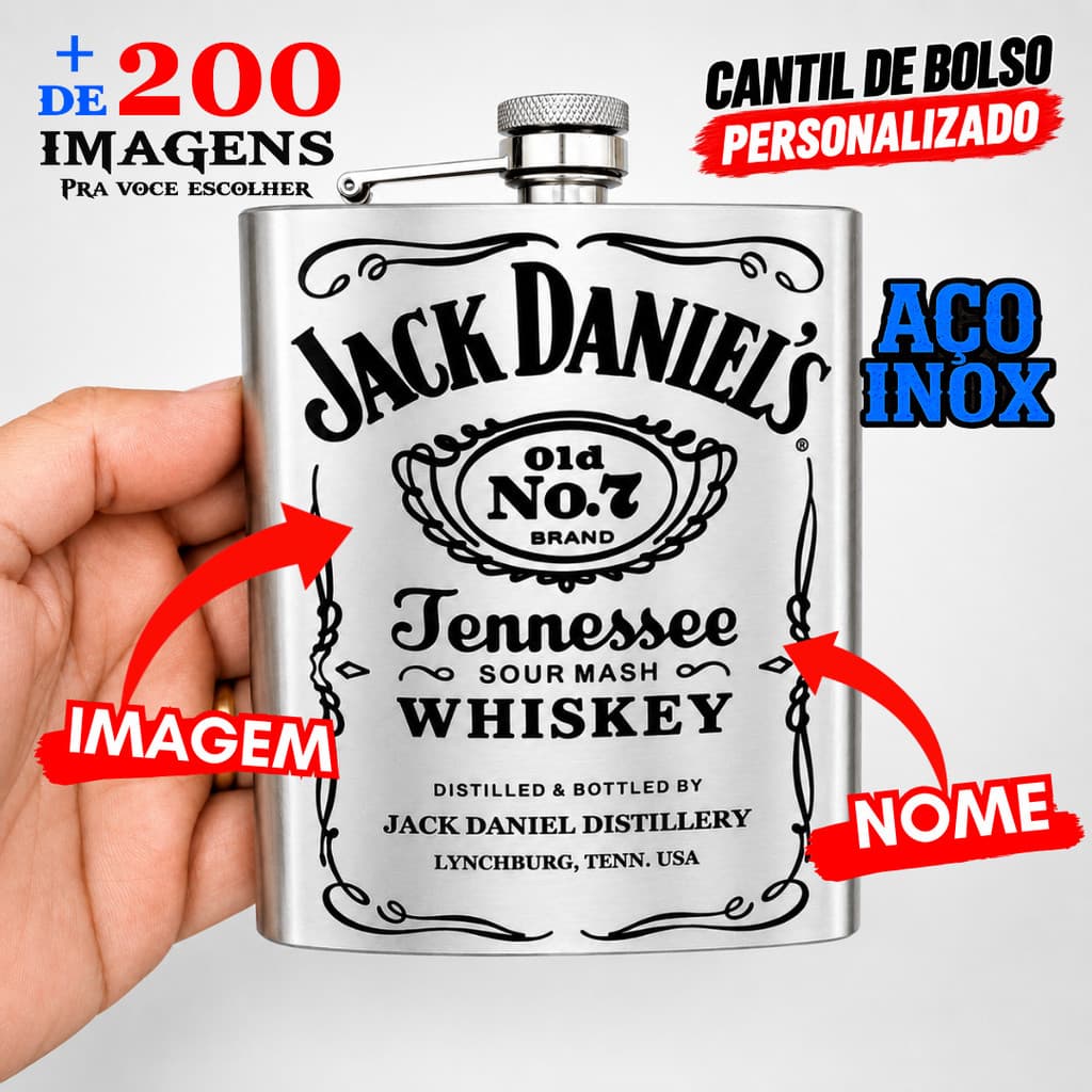 Cantil De Bolso 230ml Personalizado Gravação a Laser Nome & Imagem Presente Namorado Aniversário