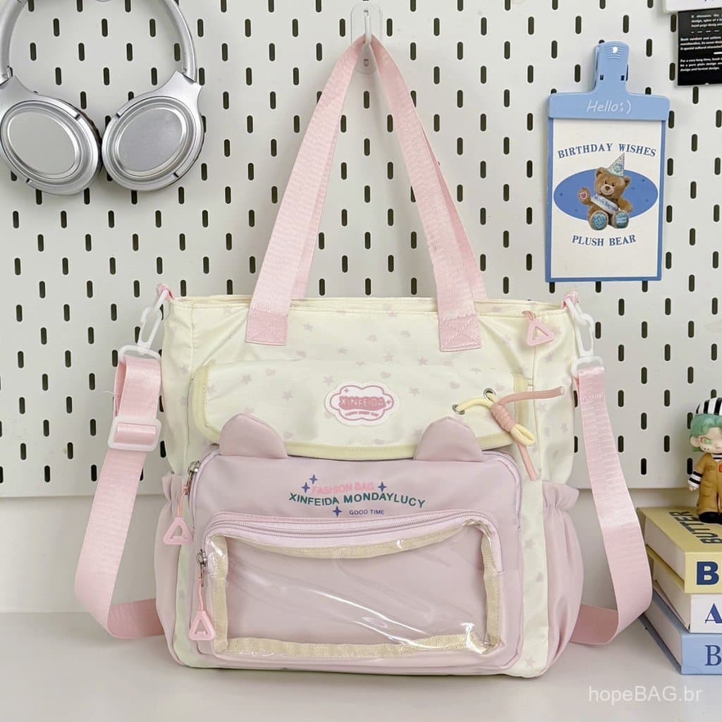 Bolsa de estudo de estilo japonês, nova, com design moderno, fresca e doce, para estudantes, leve, de grande capacidade