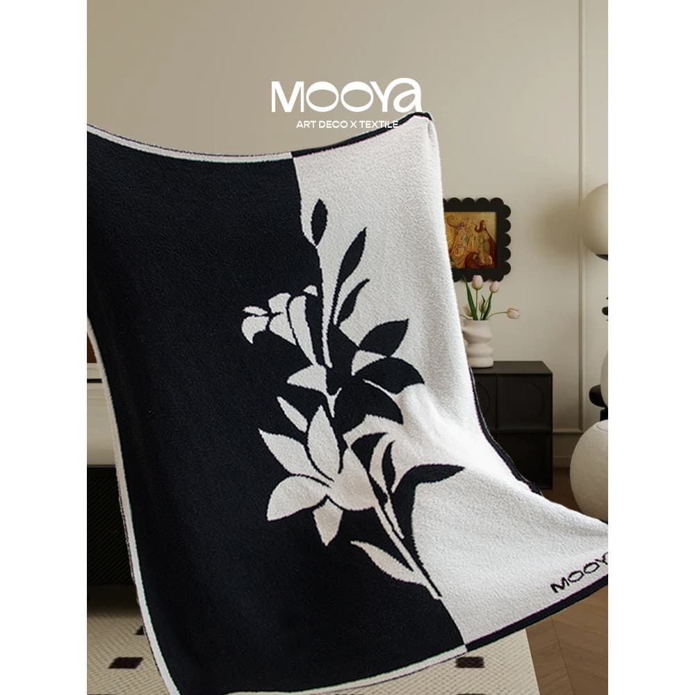 MOOYA e noite flor luz luxo meio lado cobertor de lã Premium preto branco quarto cobertor combinando sofá cobertor