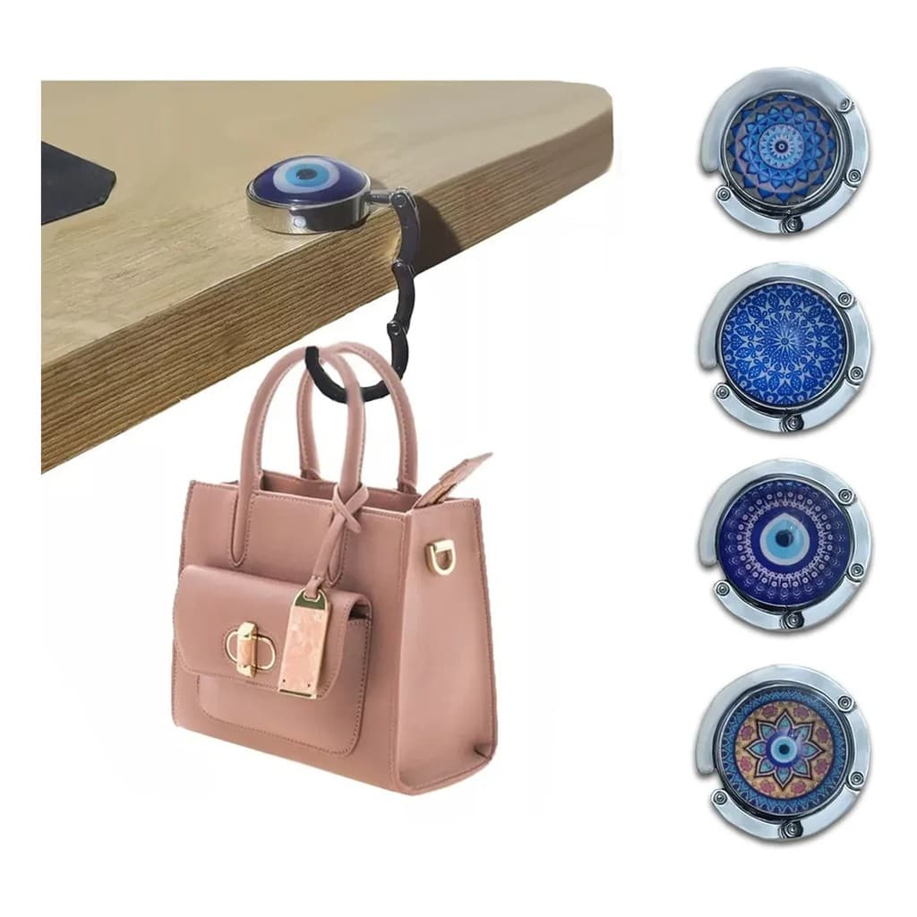 Suporte para Bolsa de Mesa Gancho Dobrável Metal Portátil Articulável até 3kg Kit 2 Unidades Cores Sortidas