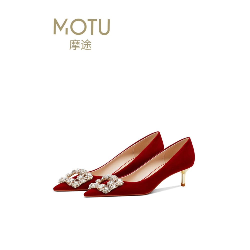 Vermelho bonito sapatos de noivado francês sapatos de casamento de salto baixo feminino noiva brindando casamento fácil