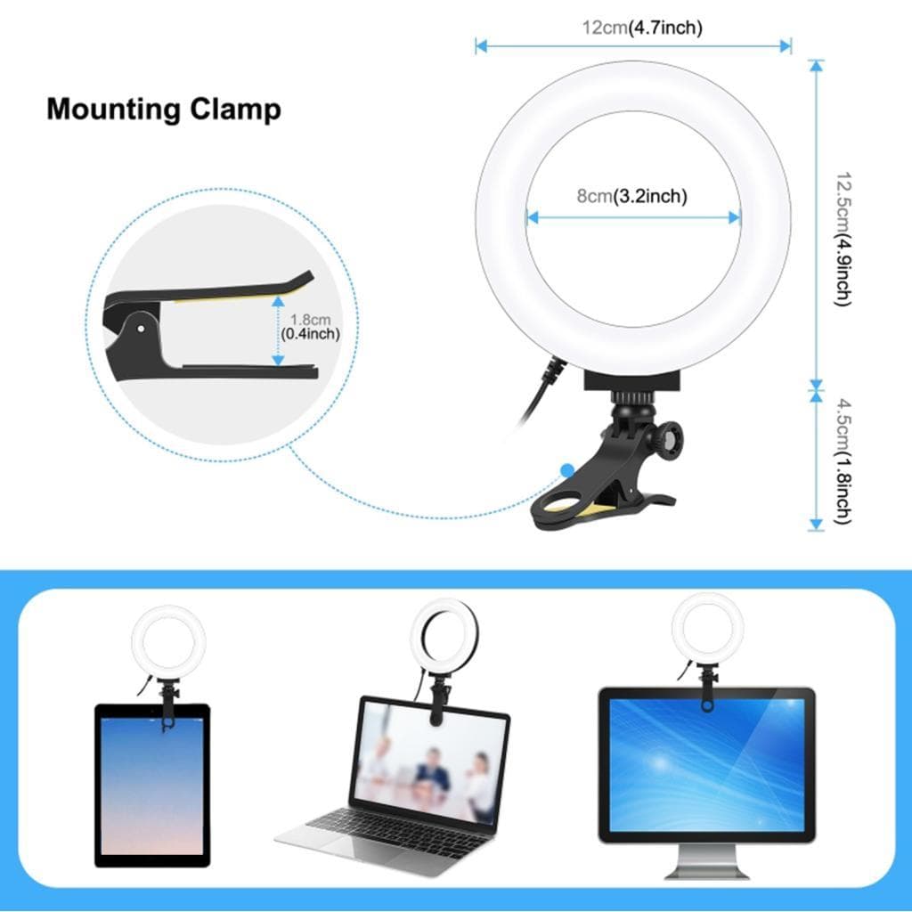 PULUZ 12cm/4.7in USB Ring Light 3200-5600K Temperatura de cor 10 níveis de brilho com braçadeira de montagem para