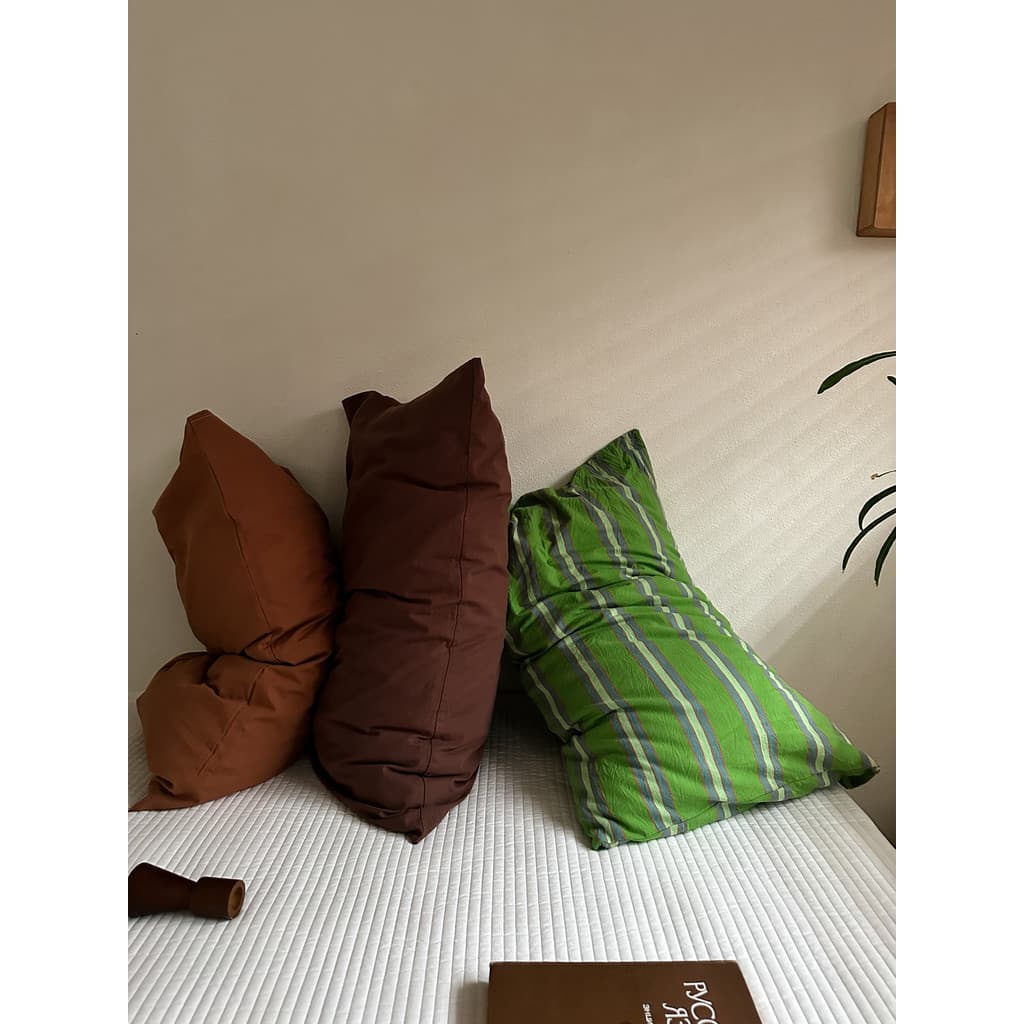 [Fronha de produto único] Fronha monocromática lavada listrada retrô simples tingida de fio 100% algodão travesseiro núc