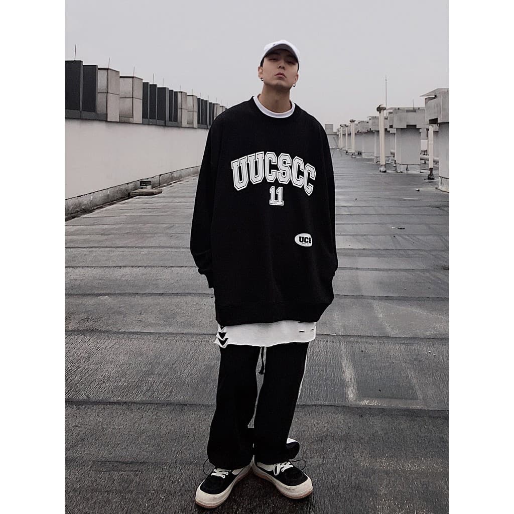 UUCSCC americano Retro faculdade moletom Street Wear ins solto tamanho grande em torno do pescoço camisa de fundo Casual