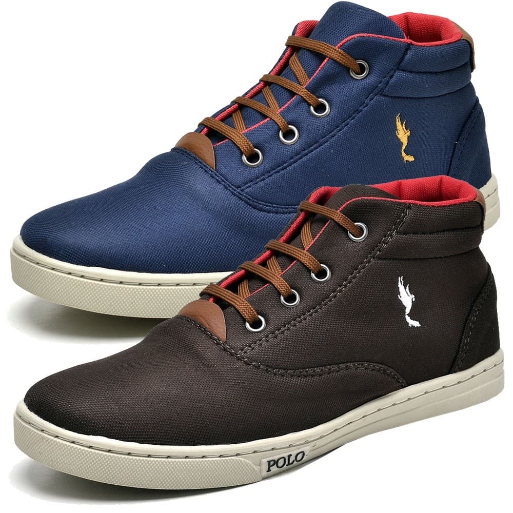 Tênis Infantil Masculino Cano Alto Café e Azul Kit 2 Pares