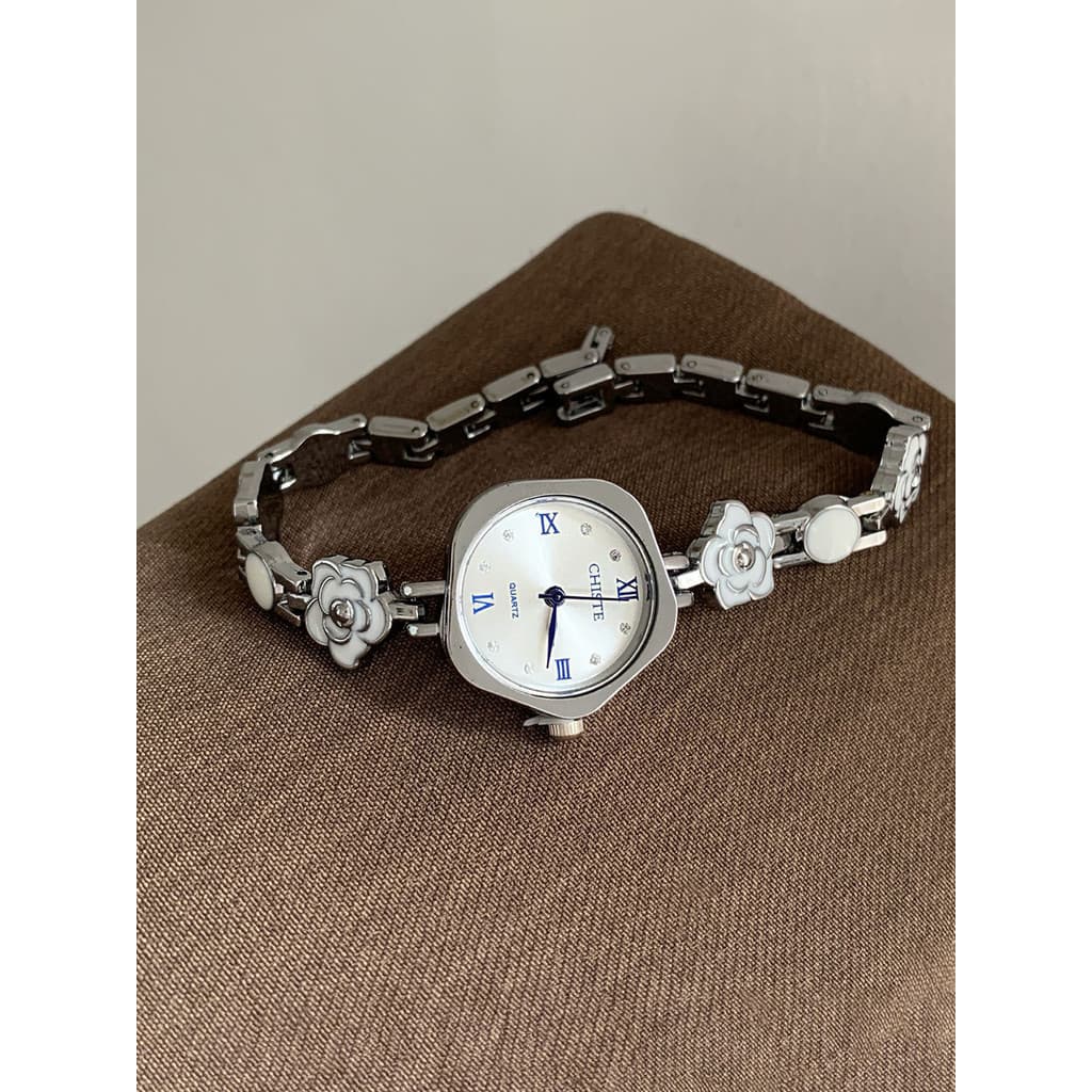 relogio feminino pequeno relogio feminino pequeno delicado Prata fria branco camélia pulseira relógio feminino estudante