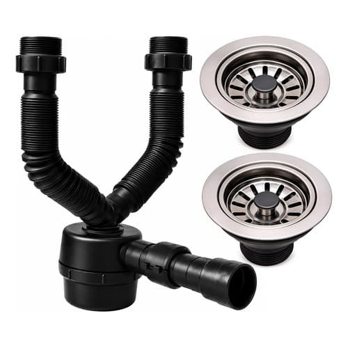 Sifão Sanfonado Copo Duplo Preto + 2 Válvulas Inox 3 1/2 Pia Cozinha Cuba