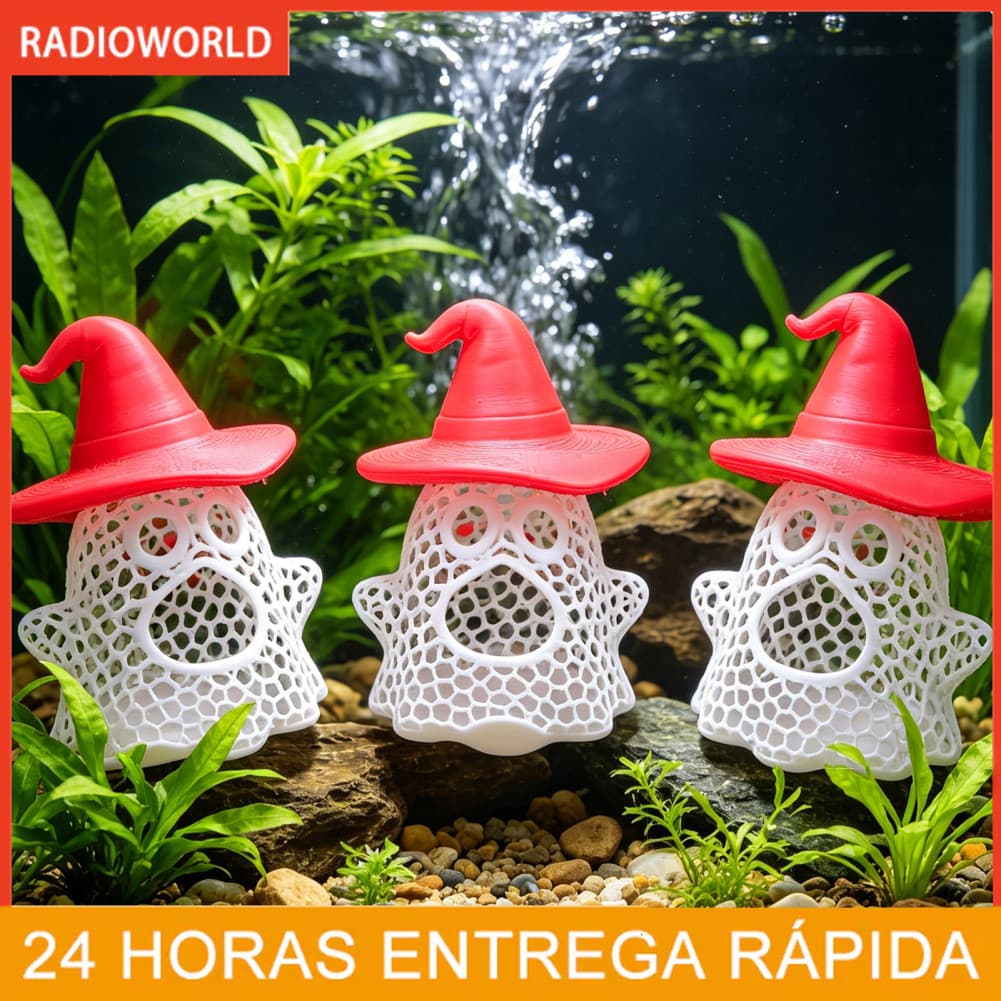 Caverna de peixes flutuante estilo bruxa fantasma PLA 3D impresso área de descanso alimentador de rede com abertura de