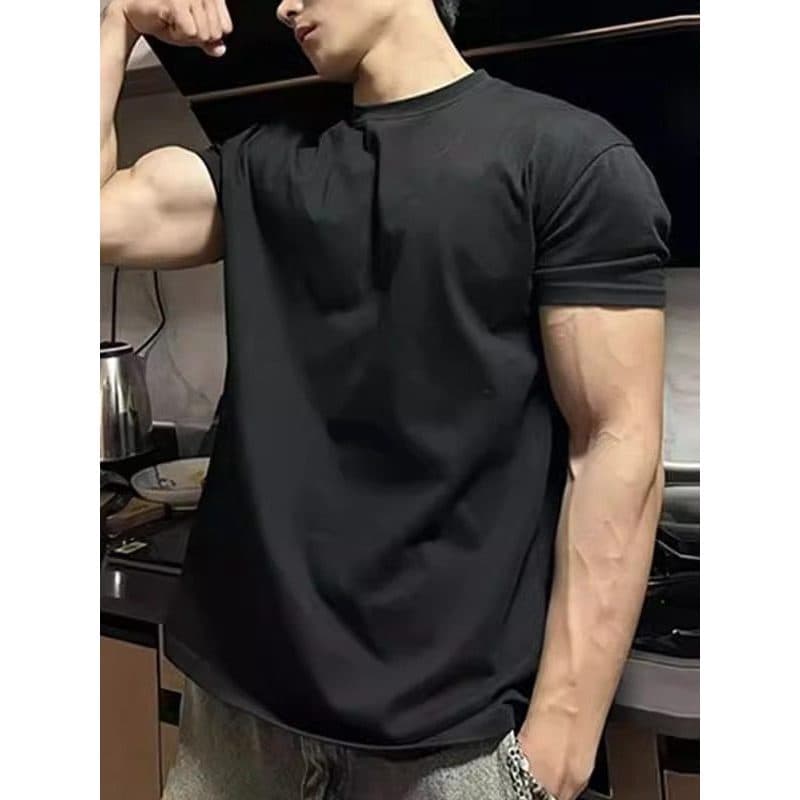 Verão novo estilo camiseta meninos de manga curta americano Solona pesado mostrar músculos ferro Fitness Casual meia man