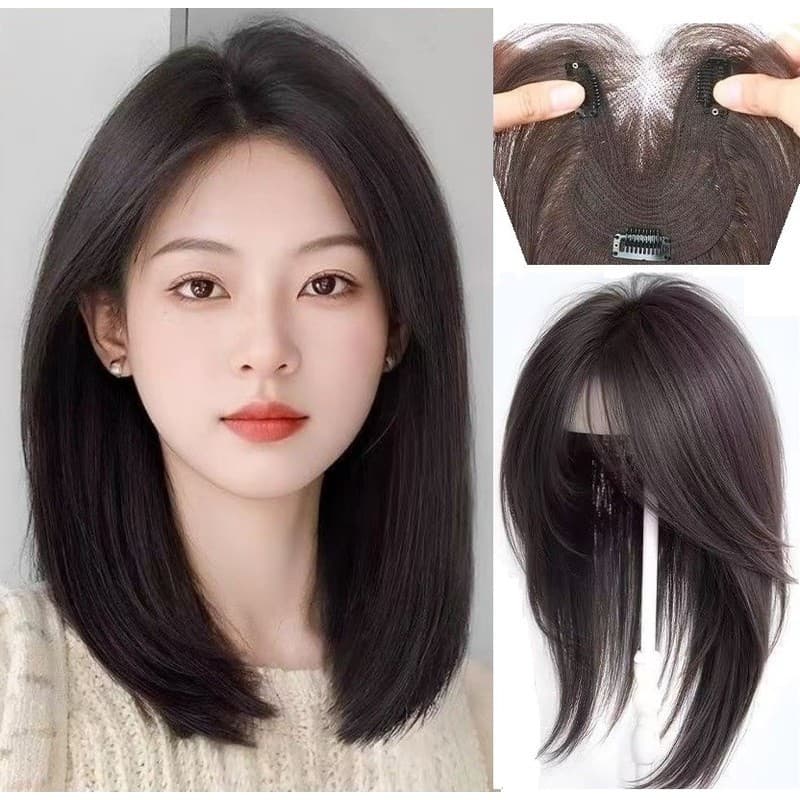 Artigo decorativo Peça De Cabelo Sintético Resistente Ao Calor De Renda Para Mulheres com tic-tac , Base 9x11cm, 40cm