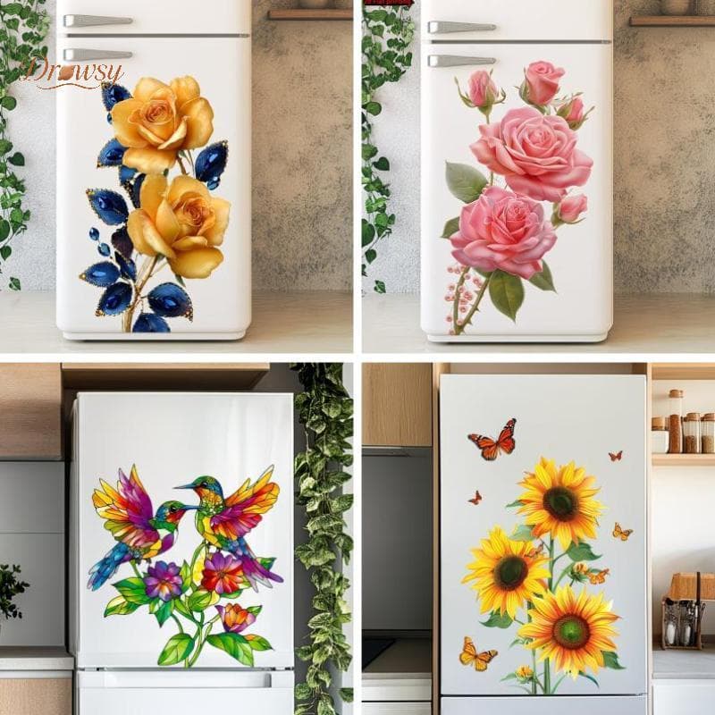 Drowsy Autoadesivo Girassol Rosa Geladeira Stiers Decalques De Armário Removíveis Para Cozinha Eletrodomésticos Uso Deco