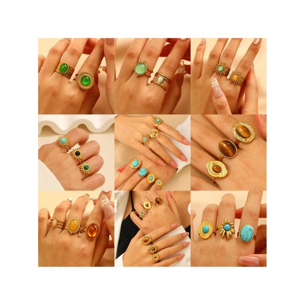 Estilo Medieval Retro aço inoxidável ouro pedra Natural único Melade High-End moda All-Match anel aberto