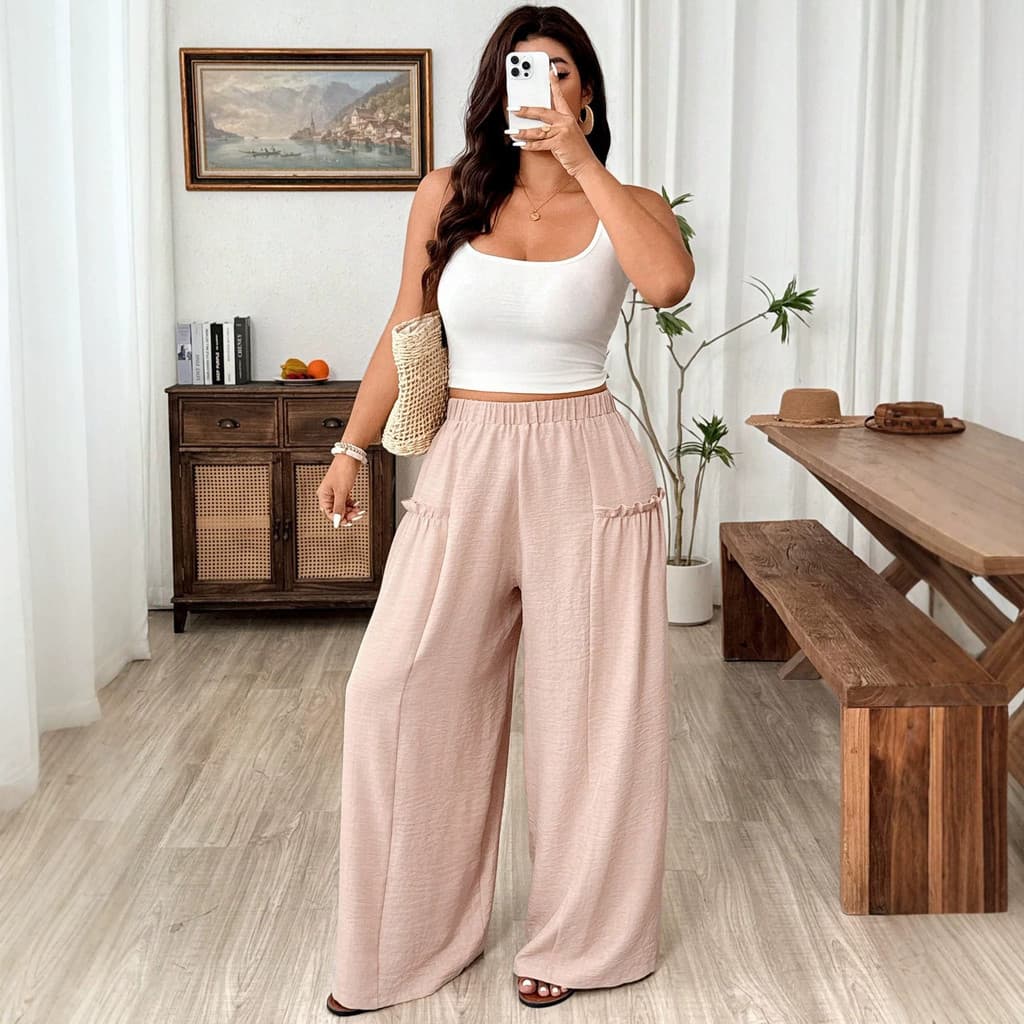 Calças femininas transfronteiriças plus size plus size cor sólida Casual calças retas desconto estoque pronto atacado