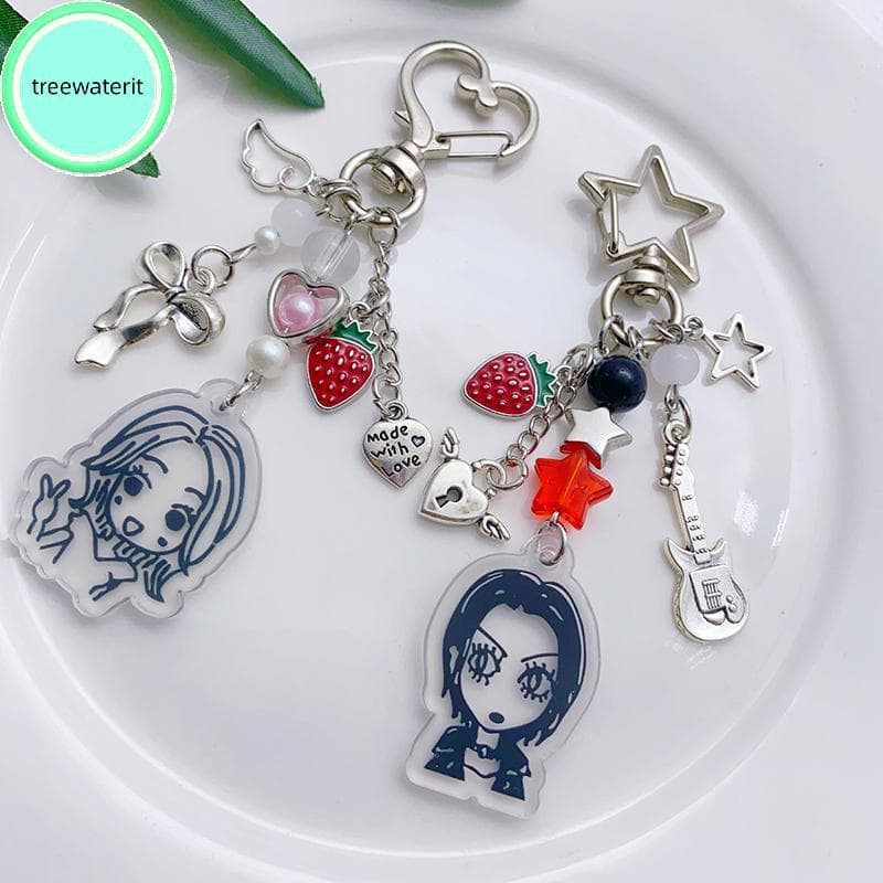 treewaterit Y2K Nana Hachi Chaveiros Dos Desenhos Animados Morango Baixo Frisado Chaveiro Feminino Moda Saco Pingente Câ