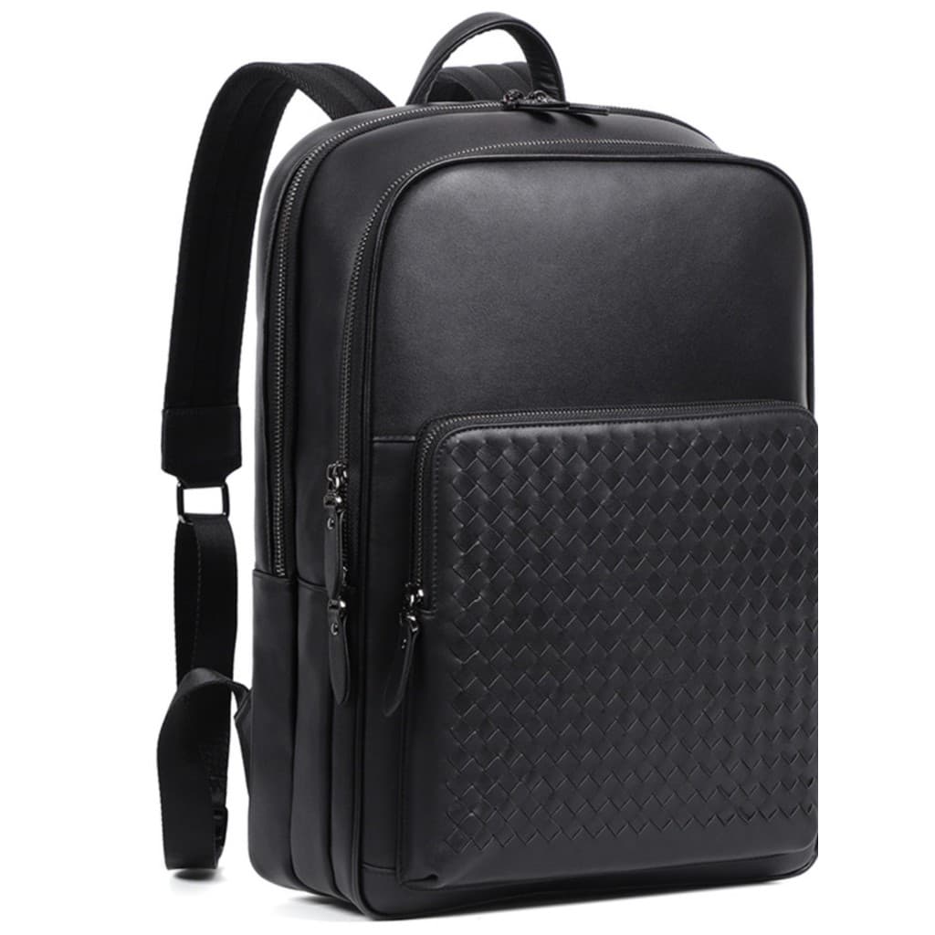 Mochila masculina de couro genuíno tecido à mão mochila de negócios mochila de viagem de grande capacidade 52cm mochila