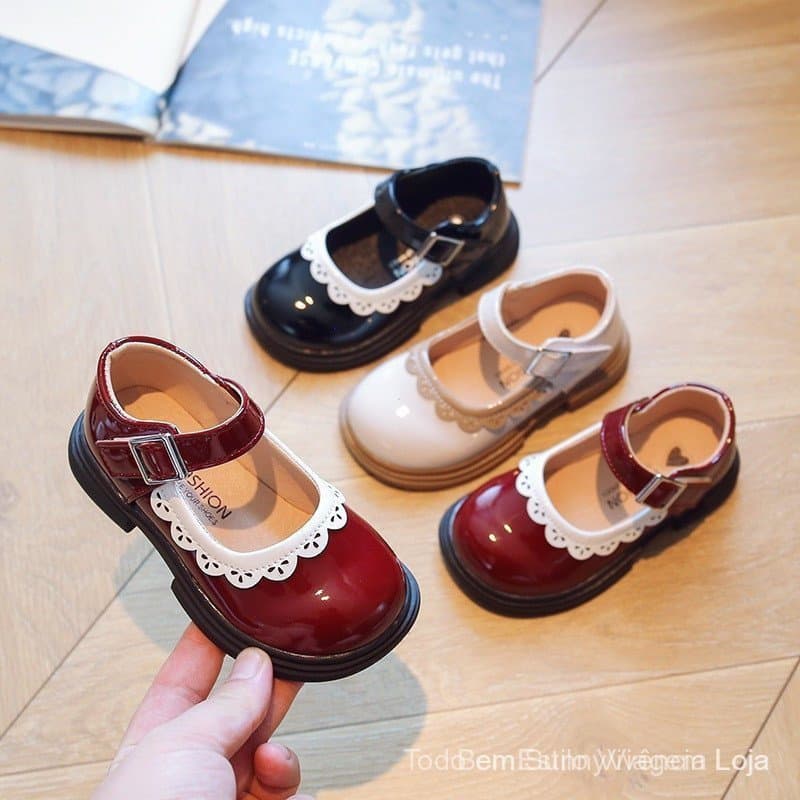 Sapato Infantil Menina Novo Estilo Brilhante Princesa Sapatos de Couro Pequenos/Sapatos Baixos Confortáveis de Sola Maci