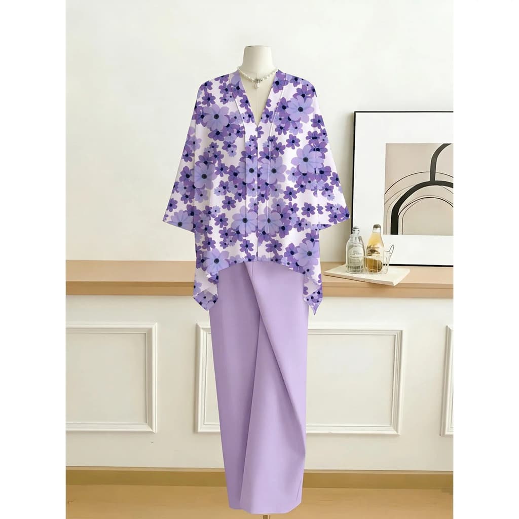 2026 Novo estilo Malásia moda Casual feminina de duas peças com decote em V + saia de bainha da mesma cor