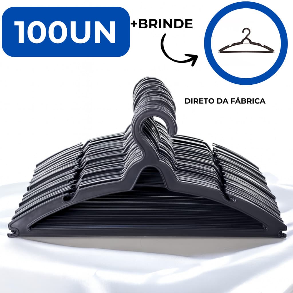Kit 100 Cabides Premium Para Roupas Cabide Reforçado Organizador de Guarda Roupas Arara