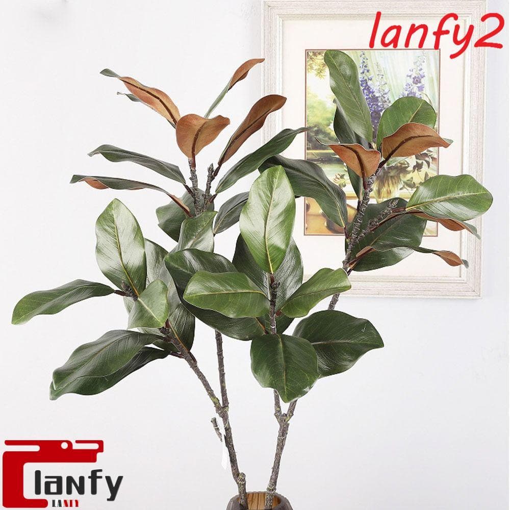 LANFY Simulado Ramo De Árvore De Magnólia , Folhas De Borracha 2 Garfos Planta Artificial , Grandes Plantas Artificiais