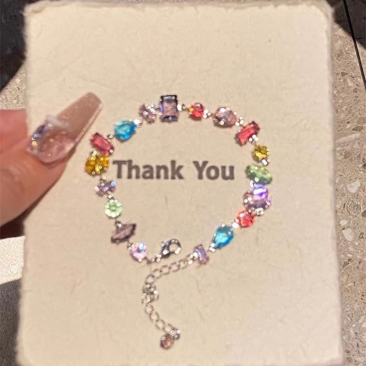 Pulseira de Zircônia Colorida com Cristais, Acessório de Mão com Contas Estilo Florestal de Luxo Leve e Nicho