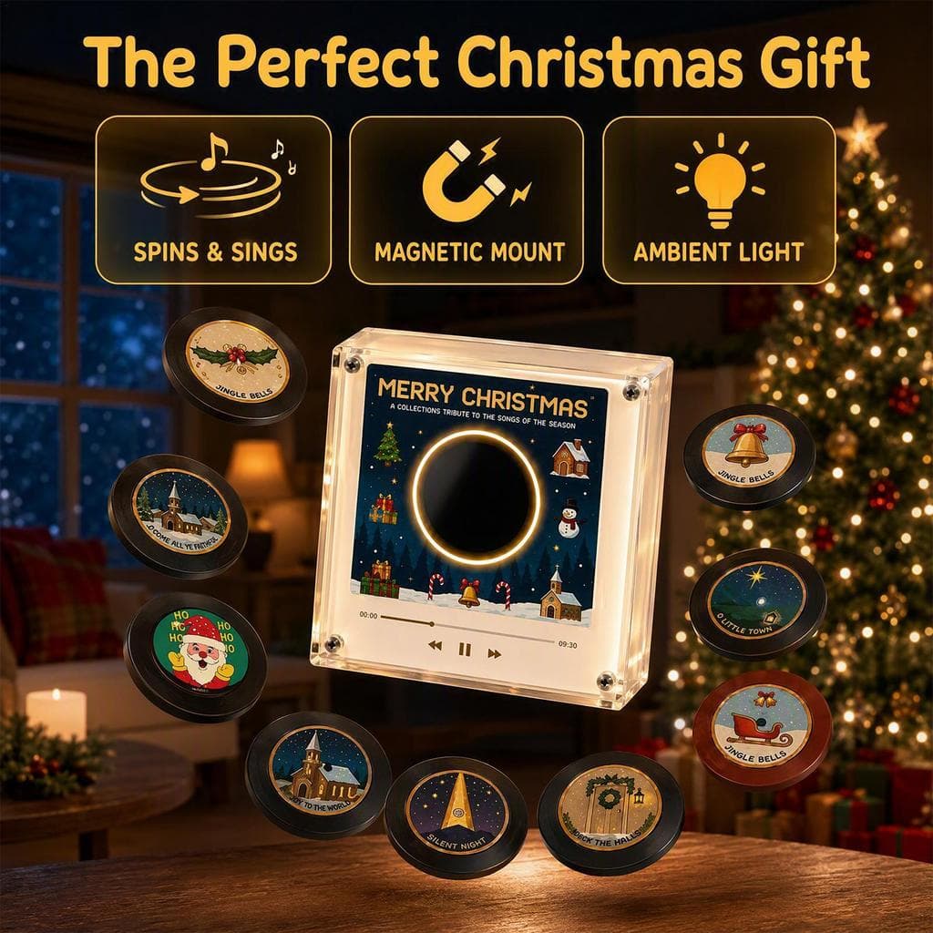 Natal Magnético Geladeira Ímã Leitor De Música Light-up Rotativo Mini Retro Vinil Registro Ornamento Para Amantes Da heq