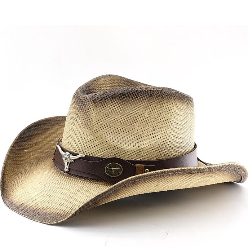 Chapéu De Palha De Cowboy Ocidental Pintado Por Spray Para Homens Borda Enrolada Vintage Proteção Solar De Grande Beirai