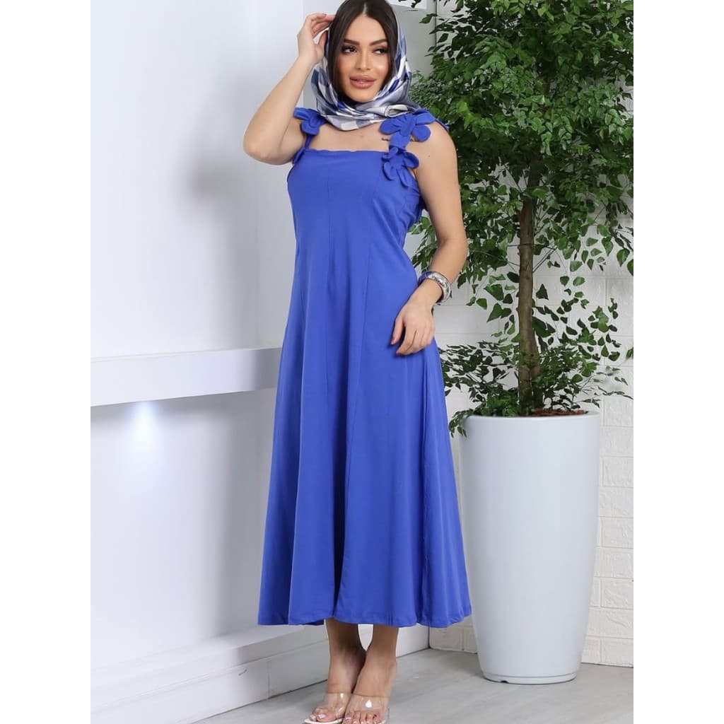 VESTIDO LONGO ALÇA FLOR MODELAGEM EVASE EM ALGODAO ELEGANTE FESTA NATAL ANO NOVO