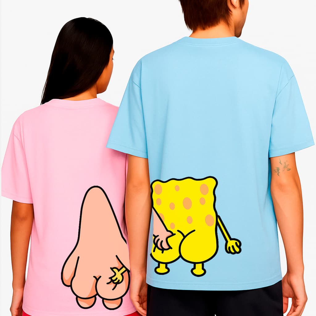 Kit Camiseta Combinando Casal Amigos Bob Esponja e Patrick Camisa 100% Algodão