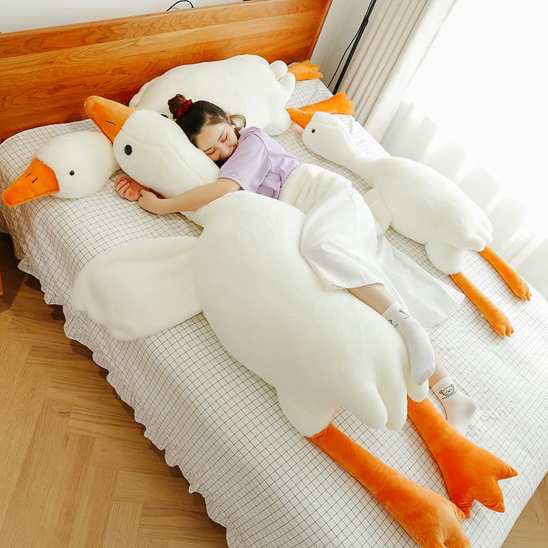 190cm Bonito Grande Ganso Branco Travesseiro Decoração Brinquedo De Pelúcia Boneca Dormindo Na Cama Presente De Natal Me