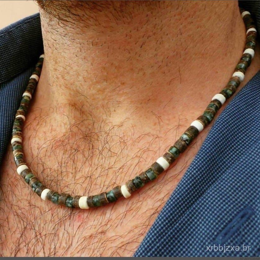 Colar de Concha de Coco Masculino Boêmio Mais Vendido, Colar Choker de Turquesa Africana, Joia Simples