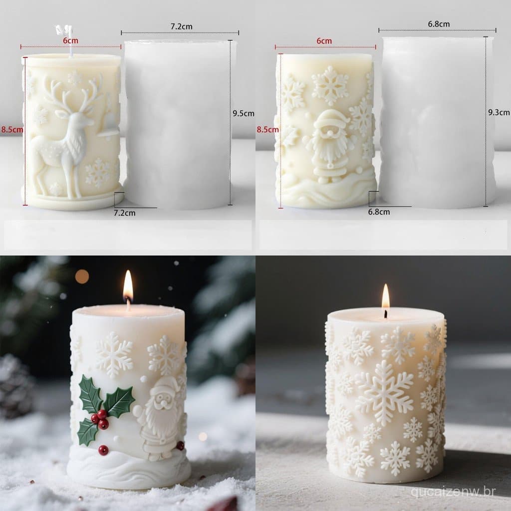 1 Peça De Vela De Cilindro De Papai Noel De Floco De Neve De Cervo De Natal E Molde De Resina-Moldes De Silicone De Fund
