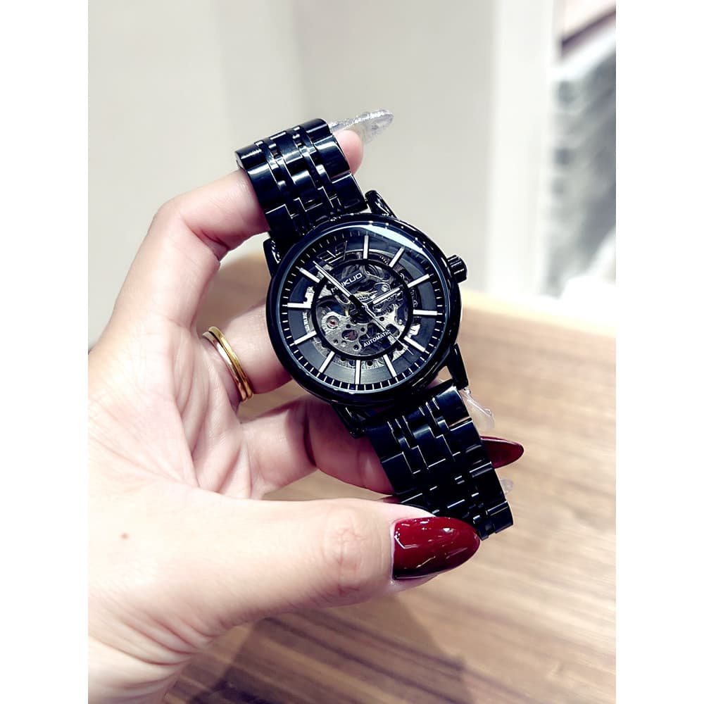 Preto Samurai oco relógio mecânico automático masculino à prova dwaterproof água negócios moda tendência estudante único