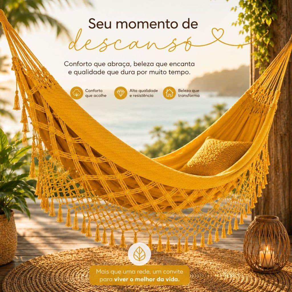 Rede de Dormir Casal Luxo Bucho de Boi Reforçada Tecido Resistente Confortável para Varanda e Camping