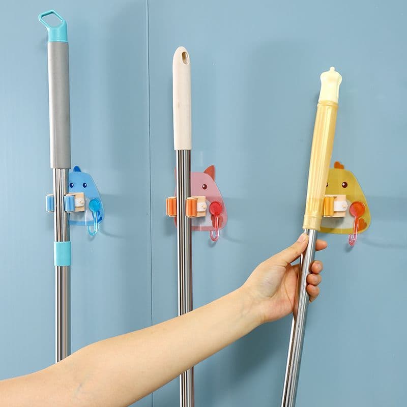 Novo estilo sem perfuração mop titular banheiro fixado na parede mop clipe cozinha poderoso Rack de armazenamento dos de