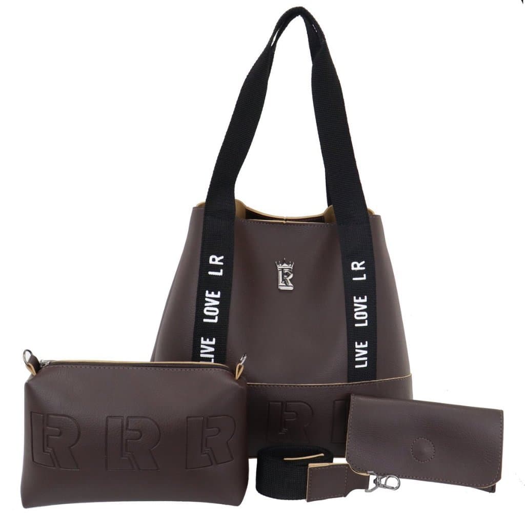 KIT BOLSA FEMININA GRANDE 03 PCS,OMBRO+BLOGUEIRA+CARTEIRA+NECESSAIRE LUXO,LR08 A