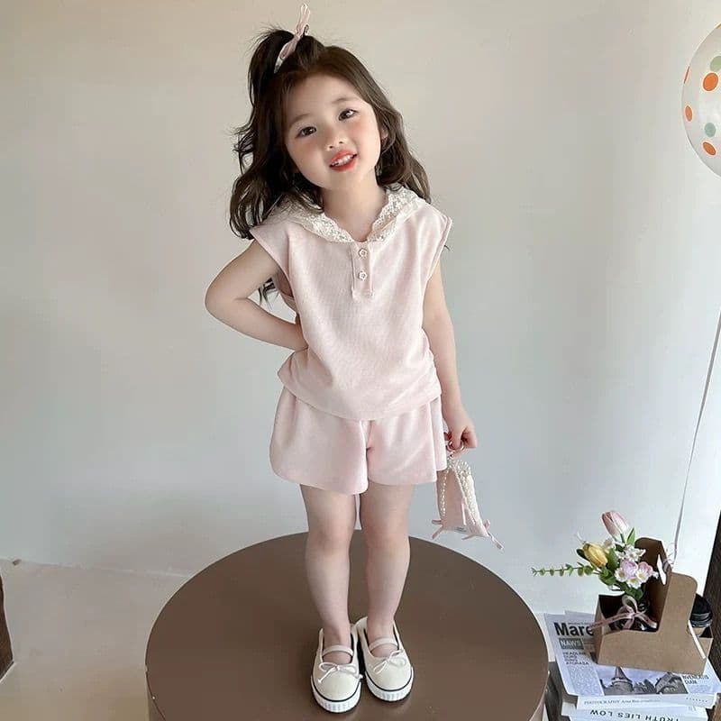 Crianças rendas moda elegante bebê menina vestido de verão de duas peças