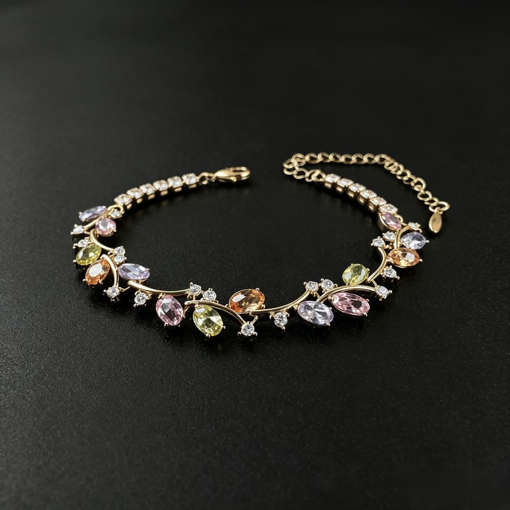 Pulseira com Pingente de Zircônia Brilhante, Joias Femininas da Série Luxo Floresta dos Elfos RODREASON JM1B