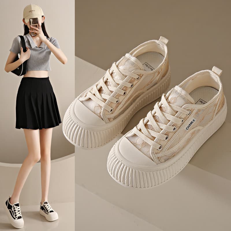 High-End sapatos de lona de venda quente feminino 2026 verão novo estilo oco respirável sapatos brancos malha tênis espo