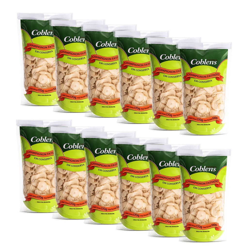 Kit C/ 12 Cogumelo Champignon Fatiado Em Conserva Sache 100g Drenado Coblens