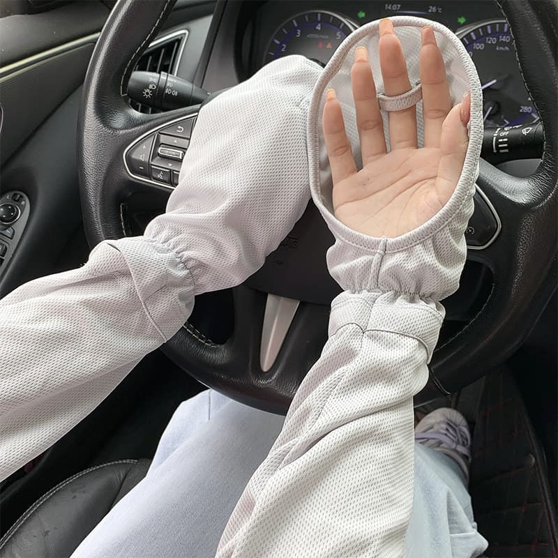 Senhoras condução viagem dedicado protetor solar manga de gelo verão gelo seda luvas de manga longa de uma peça proteção