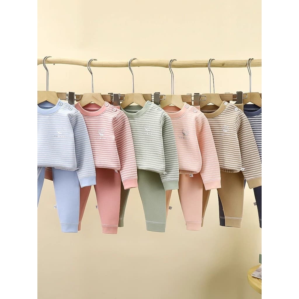 Meninos meninas dupla face escovada roupa interior térmica infantil bebê listrado roupas térmicas de outono calças compr