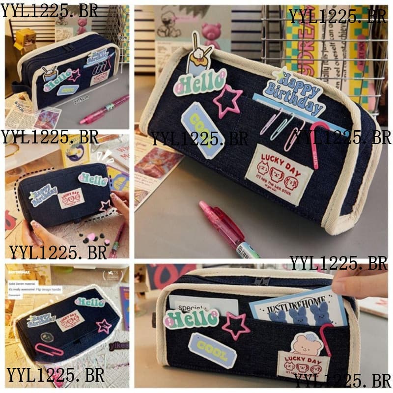 BLUEVELVET1 Bolsa De Papelaria , Estojo Multifuncional De Grande Capacidade , Lápis Retrô Casual Com Zíper
