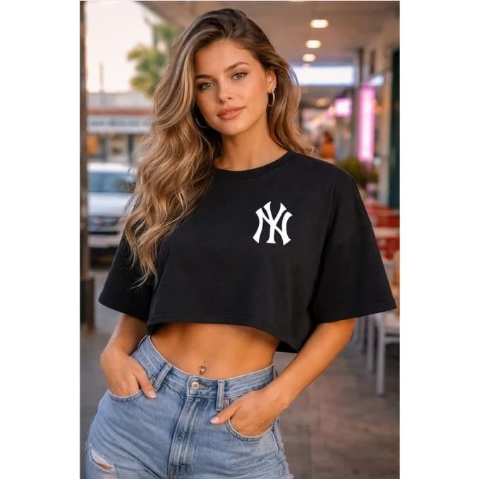 Cropped Oversized Feminino Estampado NY 100% Algodão Premium – Conforto, Estilo Urbano e Caimento Perfeito