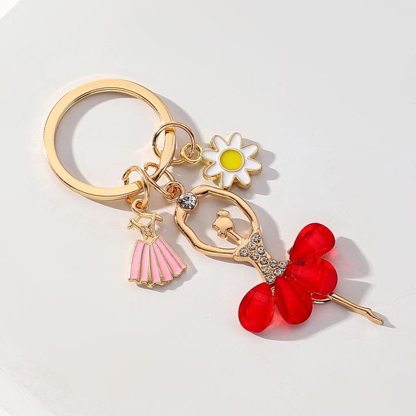 Bonito strass pequeno anjo chaveiro Ballet Premium simples chaveiro senhoras saco chave do carro pingente