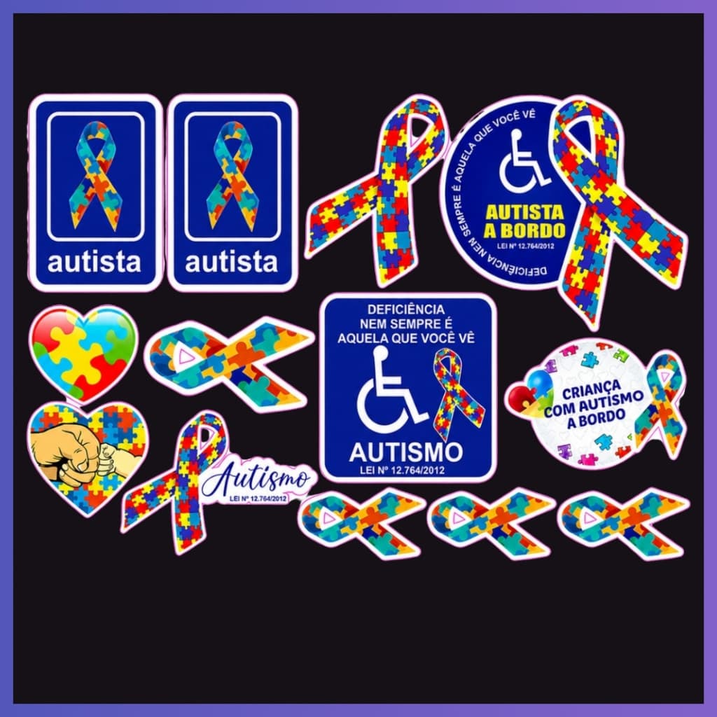 Adesivo Símbolo Autista PCD Para Carro – Kit 13 Unidades Alta Qualidade Personalizado