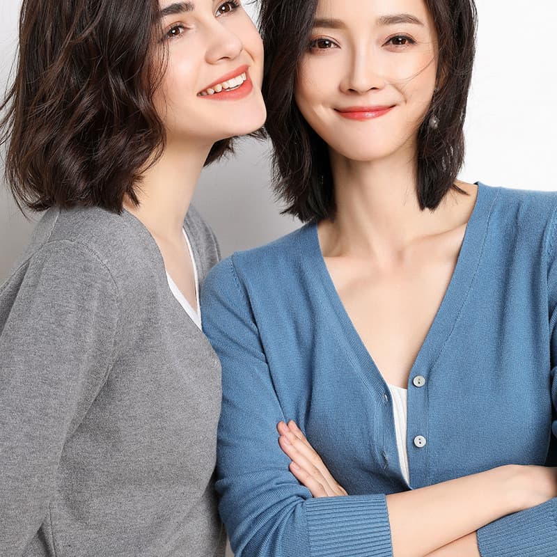 Atacado novo estilo primavera outono camisola fina feminina Cardigan manga longa com decote em V camisola curta pequeno