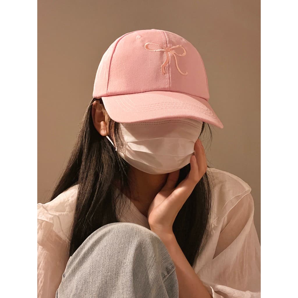 Arco rosa chapéu feminino bonito estilo coreano boné de beisebol cor sólida boné de pico mostrando rosto pequeno guarda-