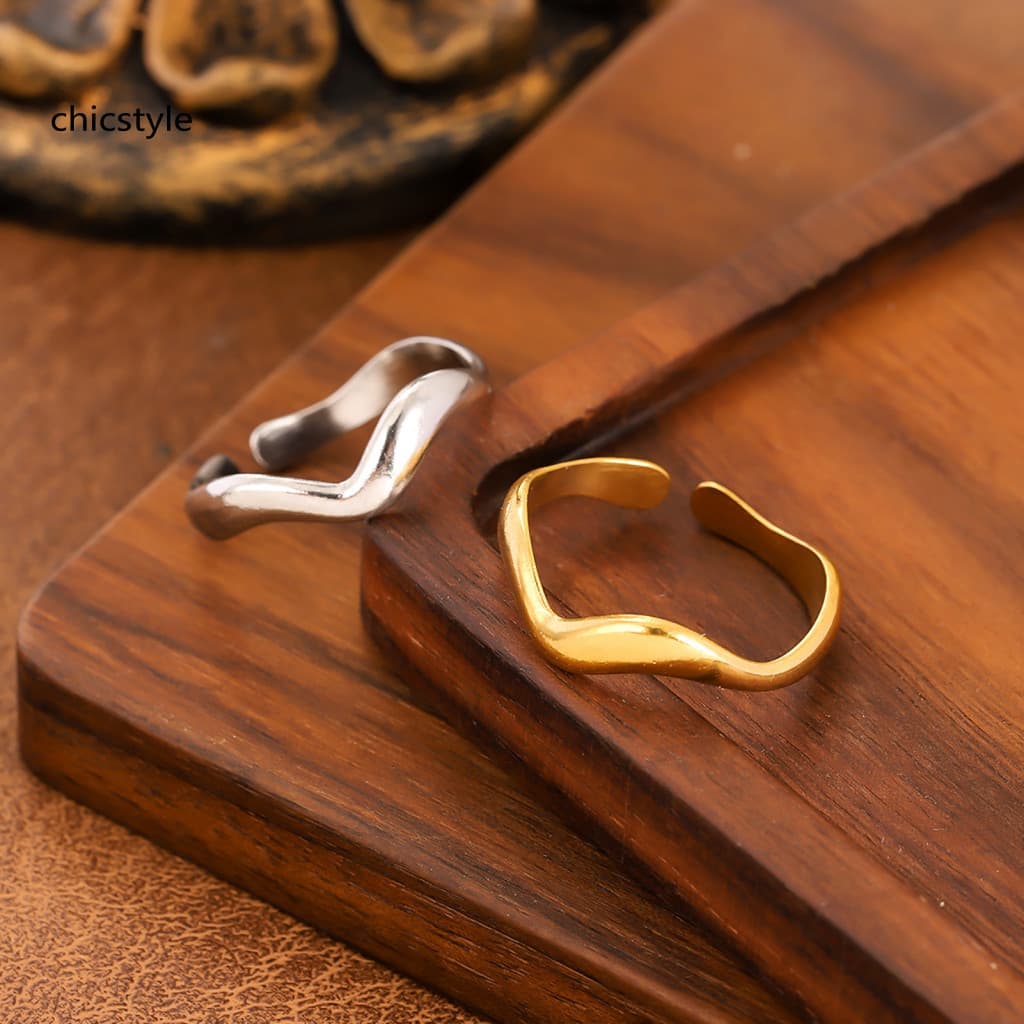 Anti-oxidation Jewelry Golden Plated Ring Thumb Adjustable Stainless Steel Finger Band Irregular Line Design Versatile G