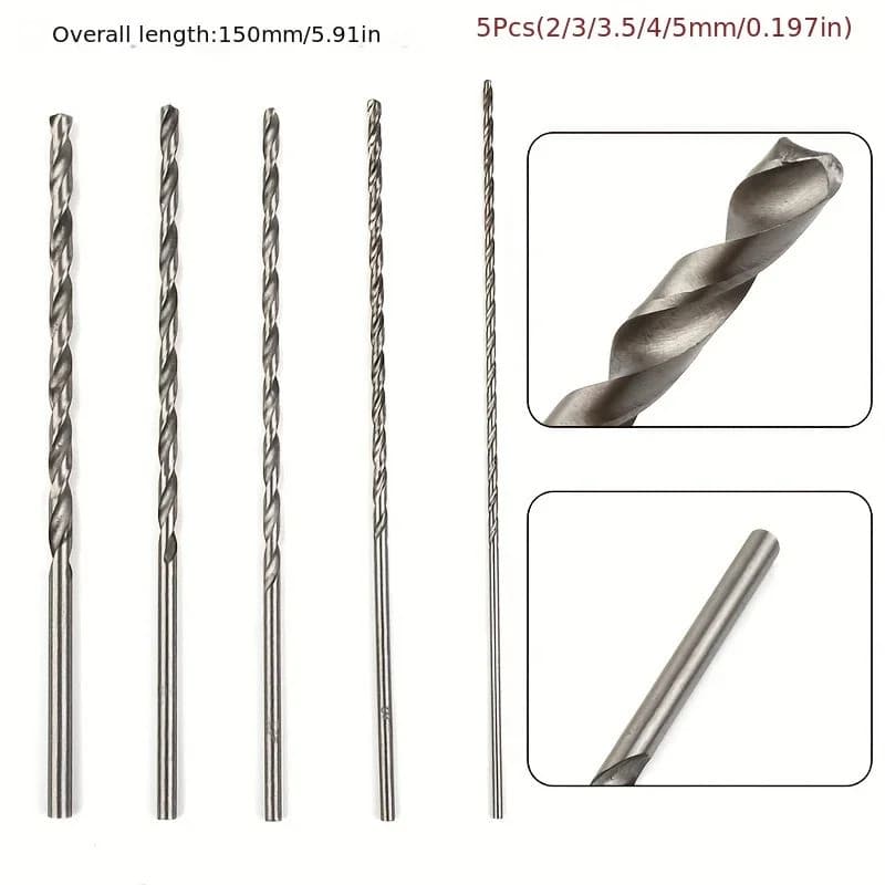5 Pces Extra Longo HSS Aço De Alta Velocidade 150mm Broca Conjunto 2mm/3mm , 3.5mm , 4mm , 5mm Bits Para Madeira , Alumí